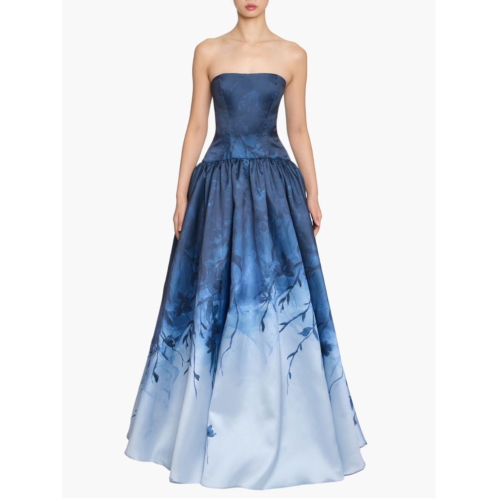 NWT Marchesa Notte Strapless Printed Mikado Gown $1,195 - Size 6